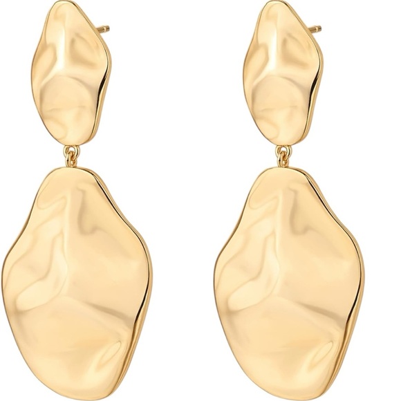 14K Gold Plated 925 Sterling Silver Posts Teardrop Dangle Earrings  Hammered - Picture 5 of 5